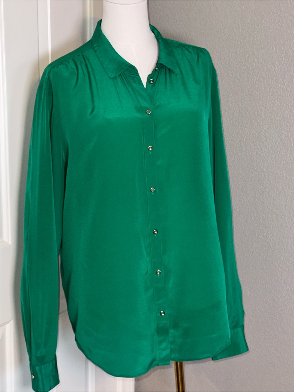 Banana Republic Emerald Green Silk Button-Down Shirt